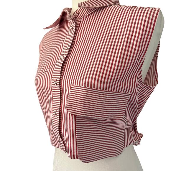 Torn By Ronny Kobo red Pinstripe Cropped Top NEW - Picture 3 of 8